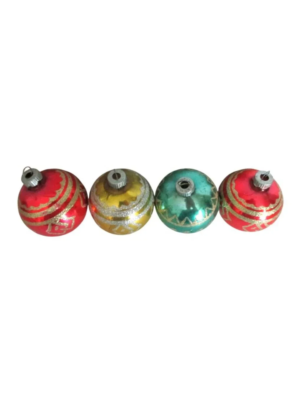 Set of 4 Vintage Shiny Brite Glass Christmas Ornaments – Glitter Design, 2.5 Inc